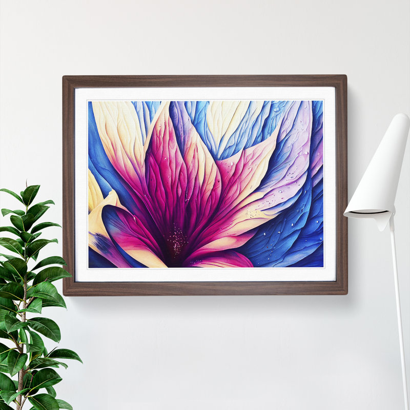 Colourful Floral Art Vol.3 Abstract 1 Piece Single Picture Frame Wall Art, 34cm H x 46cm W x 2cm D, Walnut Framed