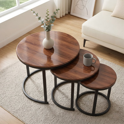 Oslo 3-Piece Nesting Coffee Tables, Walnut Wood Effect & Black Frame