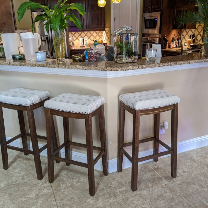 Beige Faux Leather/Dark Brown, Counter Stool (26.5" Seat Height)