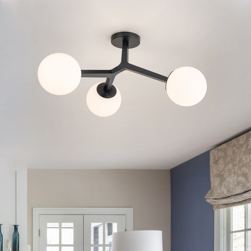 Kaynen Frosted Glass Semi Flush Mount, Black