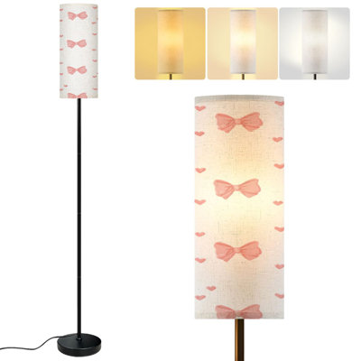  Lampe sur pied 68,5 po coquette mignonne esthétique à ruban rose sans soudure avec mât en métal à intensité variable avec abat-jour en lin, ampoule DEL incluse