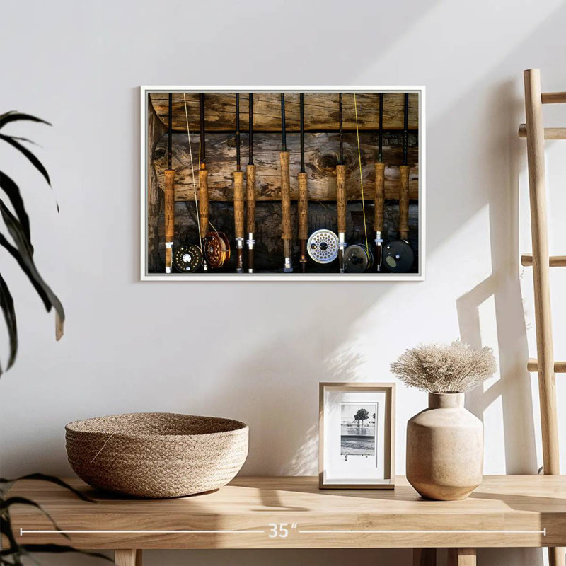 Fishing Poles, Floating Frame White, 19" X 13"