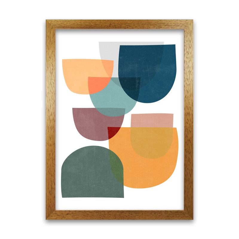 Mid Century Modern Colour A - Print on Canvas, 59cm H x 42cm W x 3cm D, Oak Frame