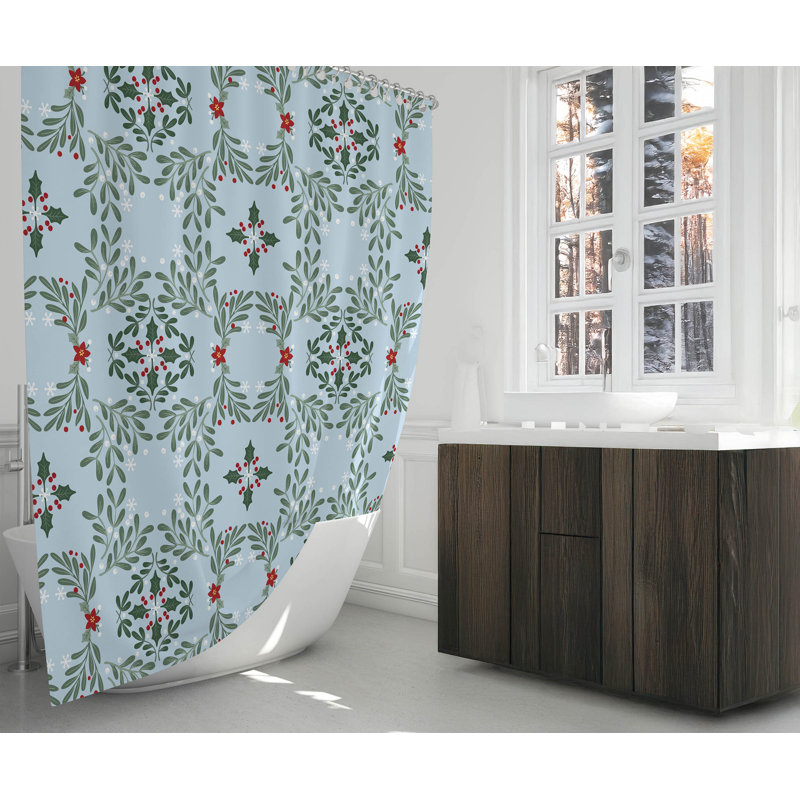 Rideau de douche ultra-mince Winter Mistletoe, Argent / bleu