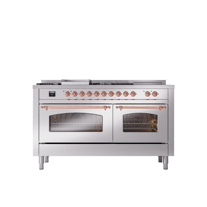ILVE Nostalgie II Series 60 inch Dual Fuel Range with 5 Sealed Burners, Griddle, Frenchtop (Glass Door), Liquid Propane