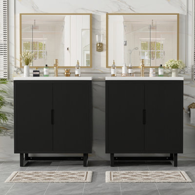 Meuble-lavabo double 60,2 po avec plateau en marbre de culture et lavabo