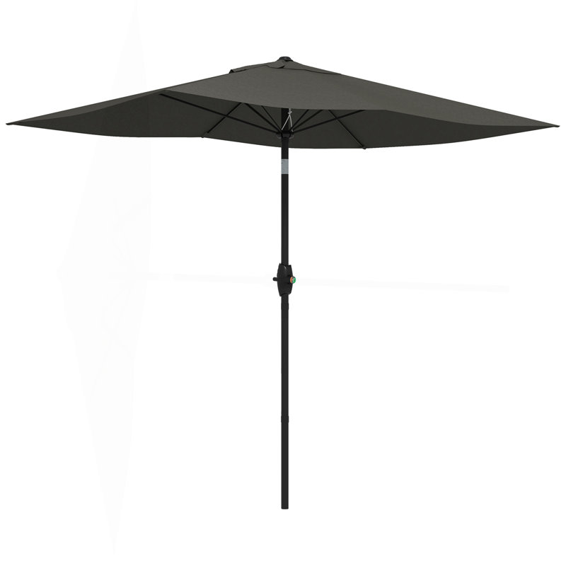 Parasol de table d'extérieur rectangulaire 6,5 pi x 10 pi avec manivelle et bouton poussoir inclinable, gris foncé