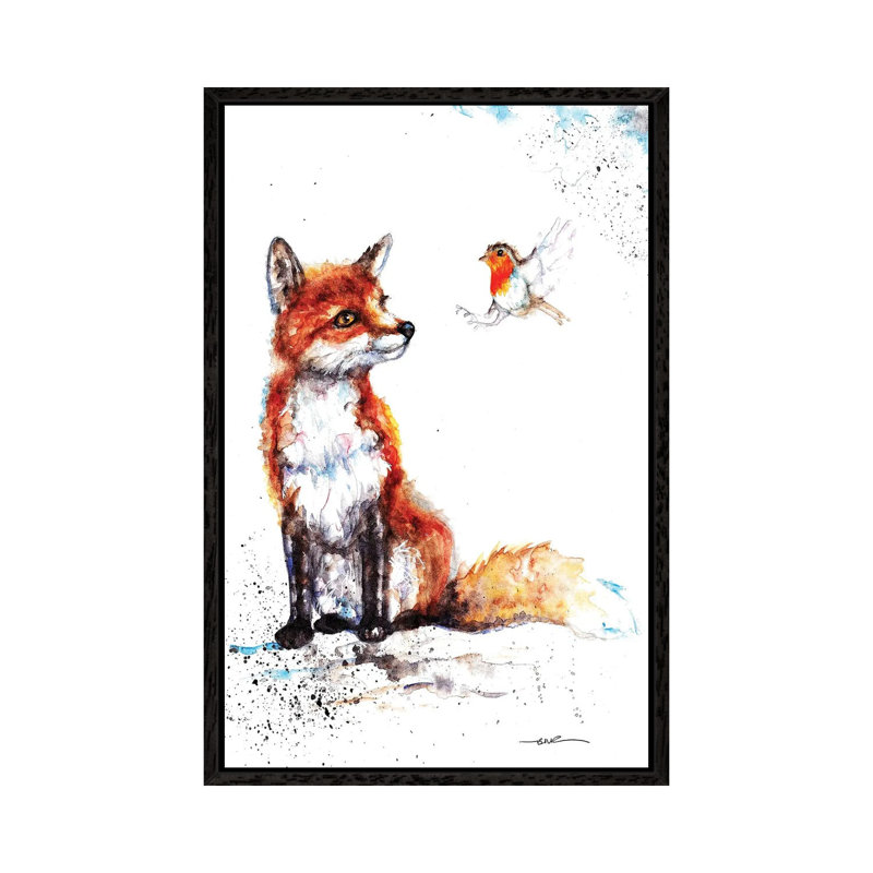 Fox And Robin by BebesArts - Gallery-Wrapped Canvas Giclée on Canvas, Black Framed, 101.6 cm H x 66.04 cm W