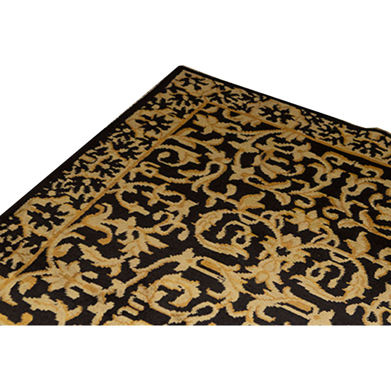 Hand-Knotted High-Quality Black and Gold Area Rug