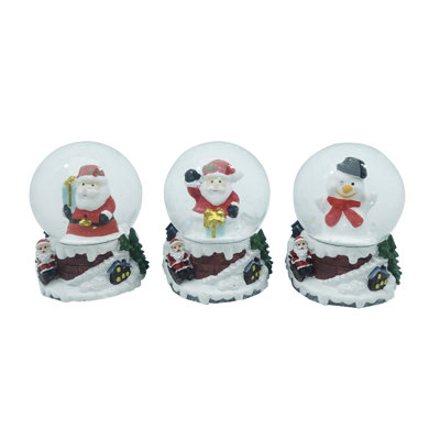  Ensemble de 3 boules à neige en résine père Noël / bonhomme de neige