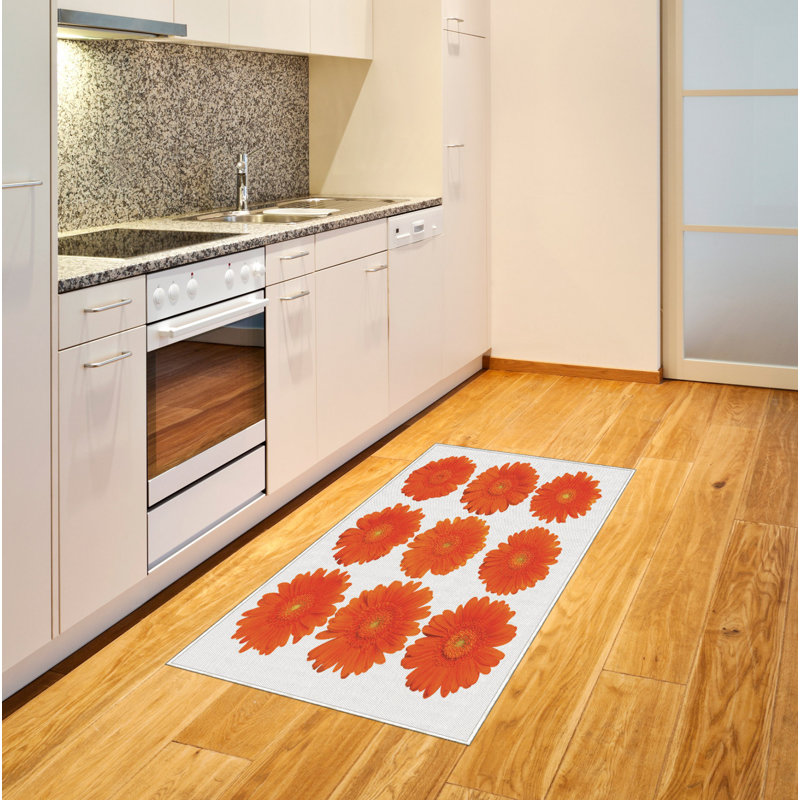 Tapis décoratif orange à haute densité de fibres longues en polyester, Rectangle— 4 pi x 5 pi 8 po