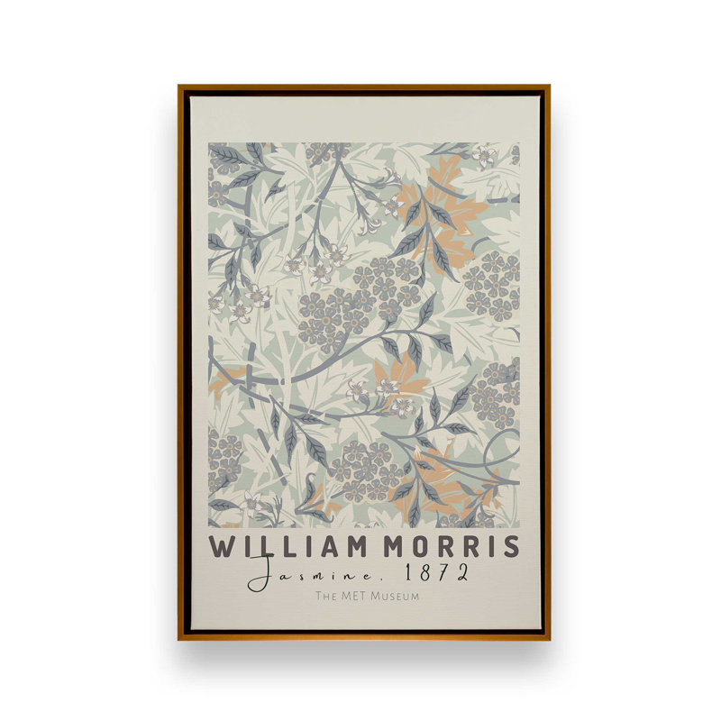 «Beige Jasmine» par William Morris, reproduction sur toile , H 36,75 po x l 24,75 po x P 1,75 po, Cadre flottant or poli
