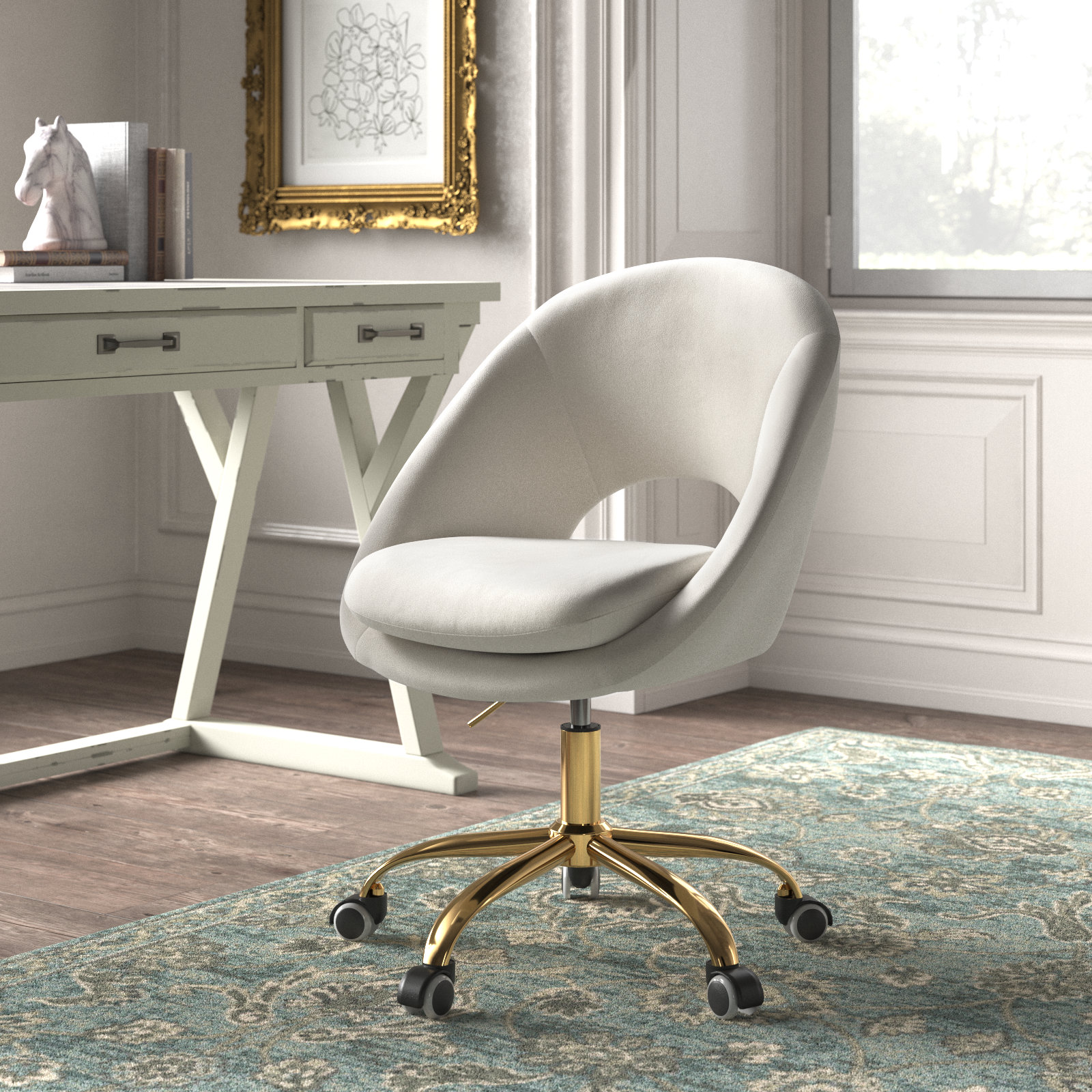 Louise Velvet Modern Task Chair with Erg…
