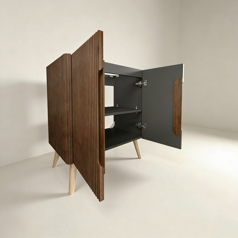 30" Striped Walnut Bathroom Vanity WITHOUT Sink, Freestanding Bathroom Cabinet for Modern Bathroom