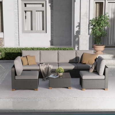 Ensemble de conversation modulaire en osier pour l'extérieur 5 pièces