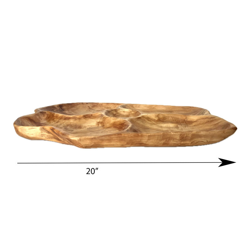 Loon Peak Extra Large Wooden Root Divided Tray 5 Partitions