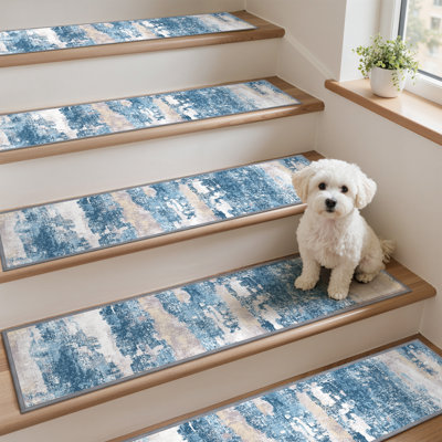 Stair Treads Non-Slip Carpet for Wooden Steps with Reusable Adhesive Backing