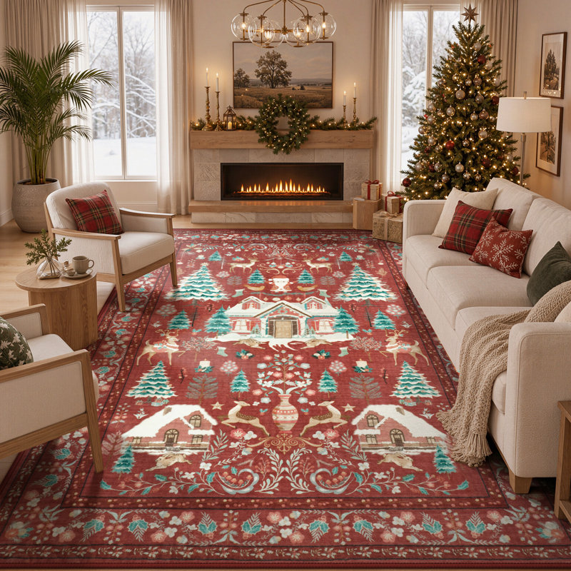 Tapis de Noël antidérapant de Noël, Rectangulaire 8 pi x 10 pi