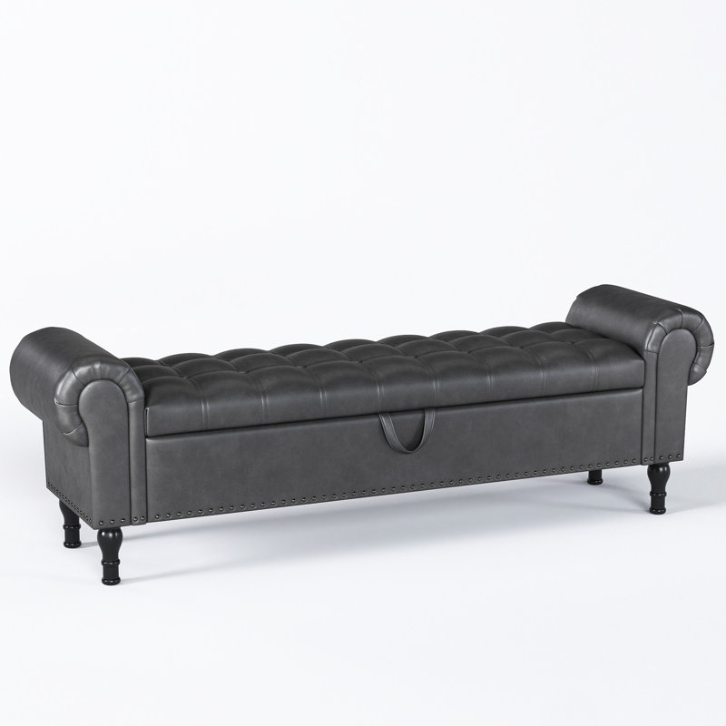 Banc de rangement en similicuir de 60 po et 67 po avec siège capitonné et accoudoirs roulés - parfait pour les chambres à coucher et les espaces polyvalents