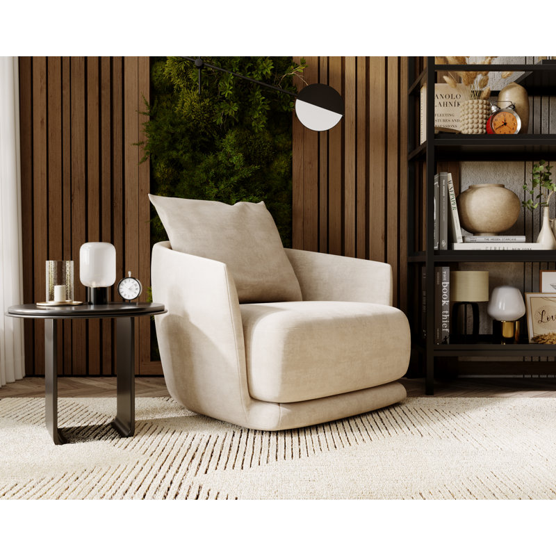 Mahn Upholstered Swivel Armchair, Polyester Blend - Cream
