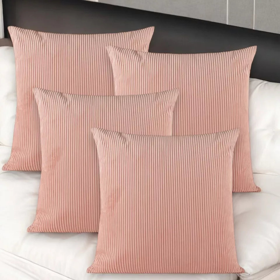 4er Set - Baby Pink Plain Corduroy 16X16" 40X40cm Superweiche Kissenbezüge mit Reißverschluss - Neu