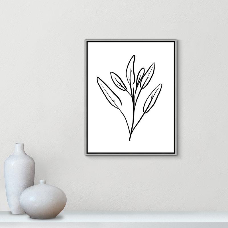 Fleurs simples 2 - reproduction de dessin, Toile avec cadre argenté, H 29,5 po x l 23,5 po x P 2 po