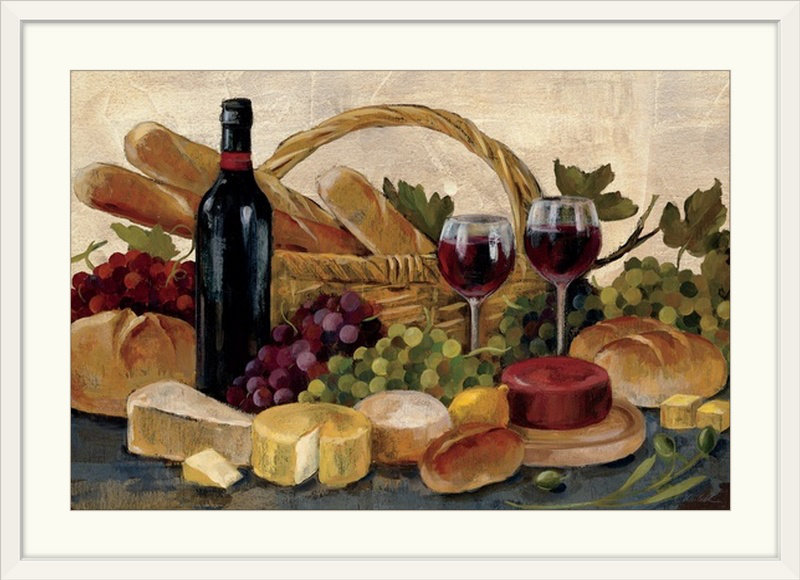 «Tuscan Evening Wine» par Yeung, reproduction d'art, Impression encadrée, H 32 po x l 44 po, Blanc
