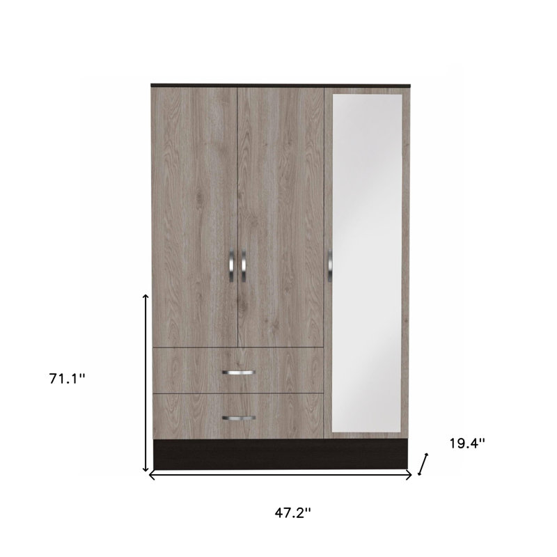 Commode combinée 71 po à trois portes et miroir en bois brun et noir 71 po