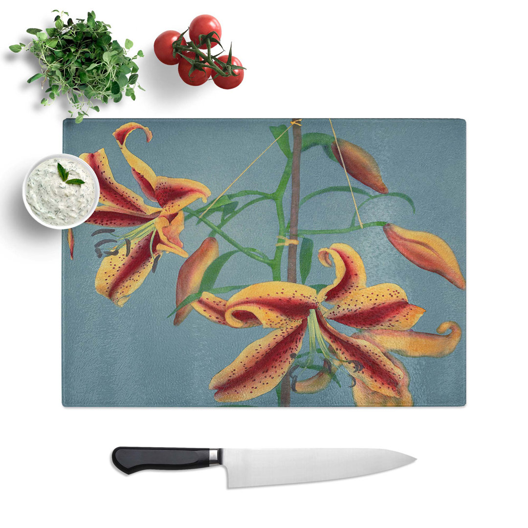 Tempered Glass Lilies by Kazumasa Ogawa Chopping Board