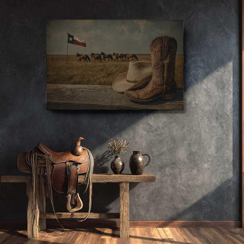 Bottes de cowboy du Texas, art sur toile - ranch de l'Ouest, décor de ferme, H 12 po x l 18 po