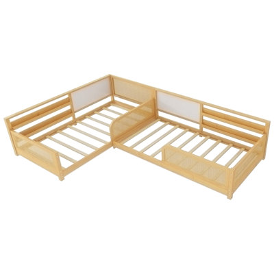L-Shaped Bed Frame with Whiteboards,Bookshelves and Lights
