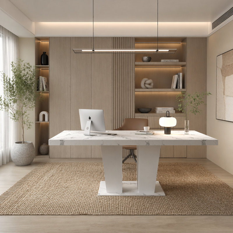 Table de salle à manger extensible pour table de cuisine extensible en bois de faux marbre blanc moderne 6-10 avec base à double colonne, grande table de salle à manger rectangulaire (table seulement)
