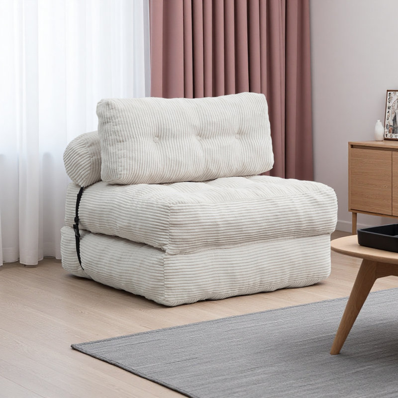 Canapé-lit pliant, canapé-lit convertible avec matelas pliable avec coussin de dossier et support pour le dos, Beige