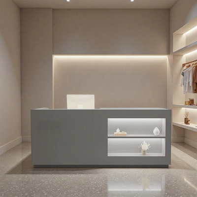 Vintage Reception Desk with LED Lighting and Lockable Storage – Commercial Display Front Counter for Retail and Business Spaces