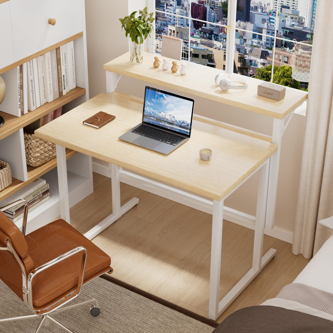 Foldable Desk,Small Desk With Monitor Shelf,2-Tier Folding Table For Home, Office, School, Computer Desk For Small Space