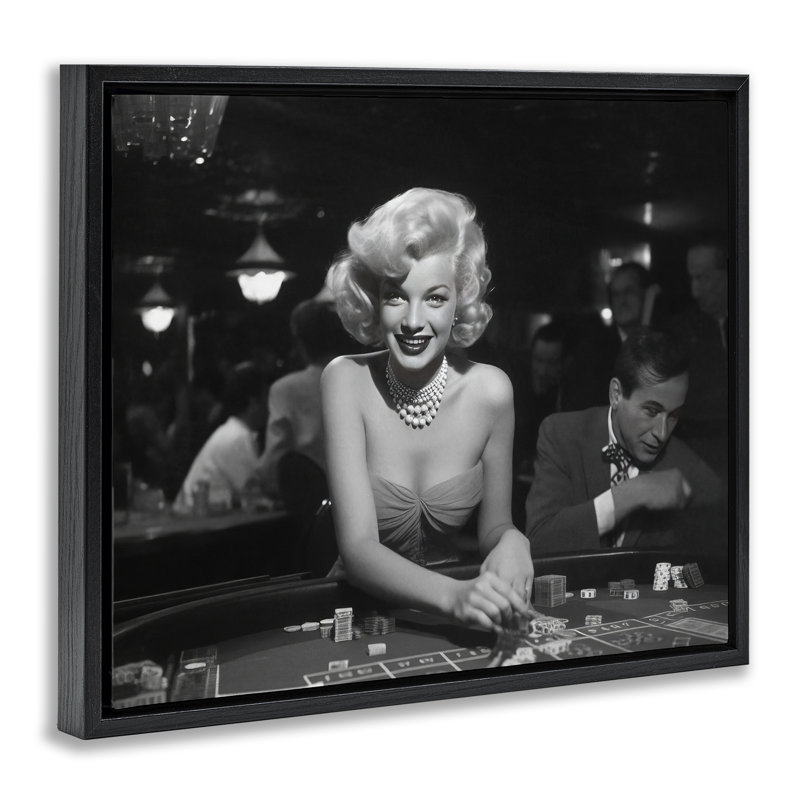 «Iconic Marilyn Portrait Floater Canvas» par Lazar Studio, H 25 po x l 31 po, Cadre flottant noir de jais