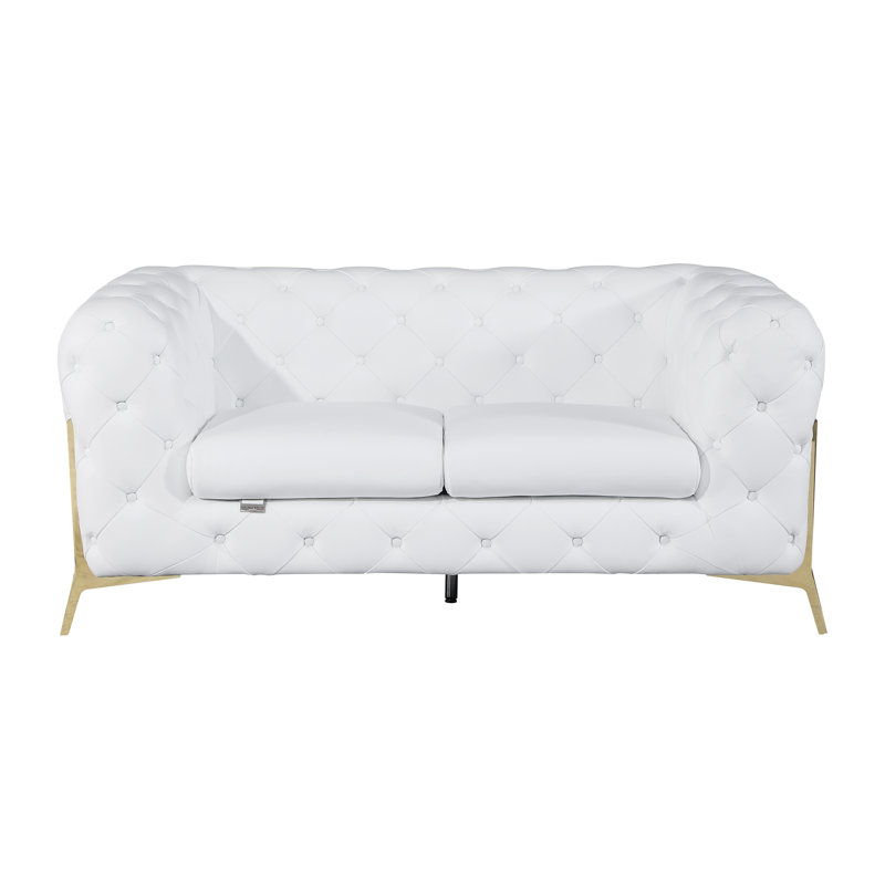 Causeuse rembourrée en cuir italien 100% Global Global, L 38 po, Simili cuir blanc, Blanc