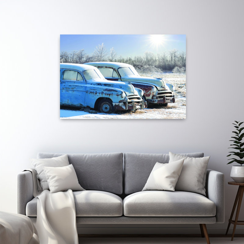 «Just Chillin», art abstrait de paysage de forêt rétro, H 32 po x l 48 po