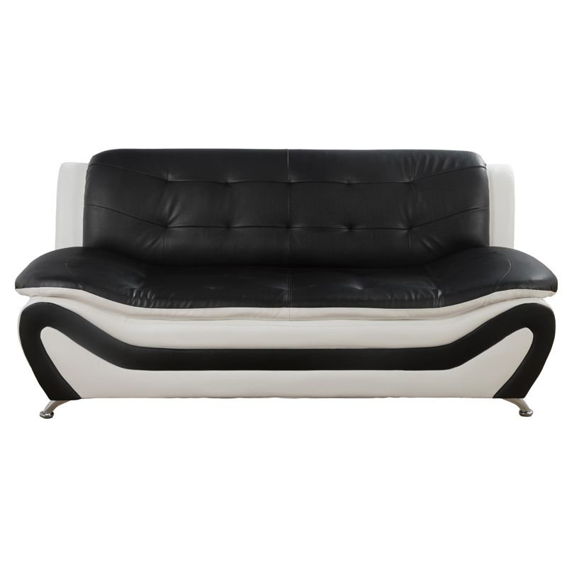 Canapé de salon rembourré, Similicuir noir / blanc Evalina, H 34 po x l 76,5 po x P 32,5 po