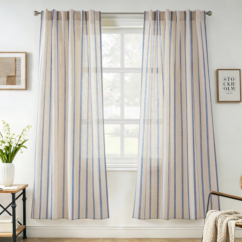 Rideaux semi-transparents avec passe-tringle Farmhouse, Marine, L 52 po x L 72 po