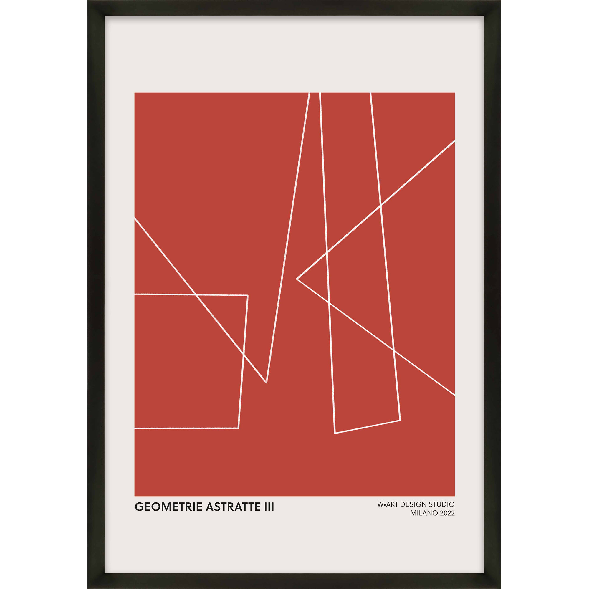 Geometric Abstraction In Red by Romina Gadler, 38" H x 26.5" W x 1.25" D, Black