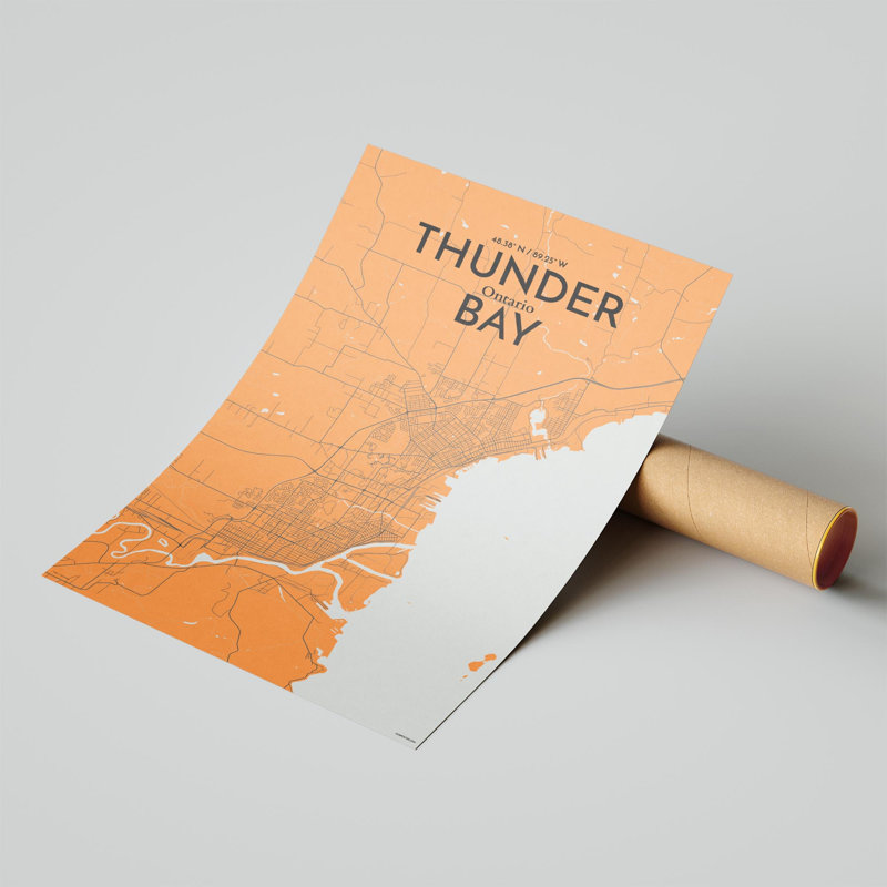 Thunder Bay City Map, impression, H 17 po x l 11 po, Orange et gris