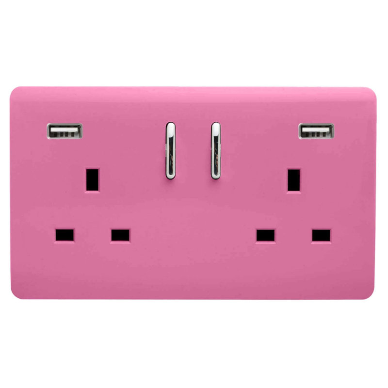 Trendi Switch 2 Gang USB 3100mA Plug Socket, Pink