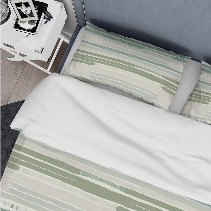 Green Beige Stripes - Ensemble de housse de couette à rayures, Housse de couette très grand et 2 très grandes t
