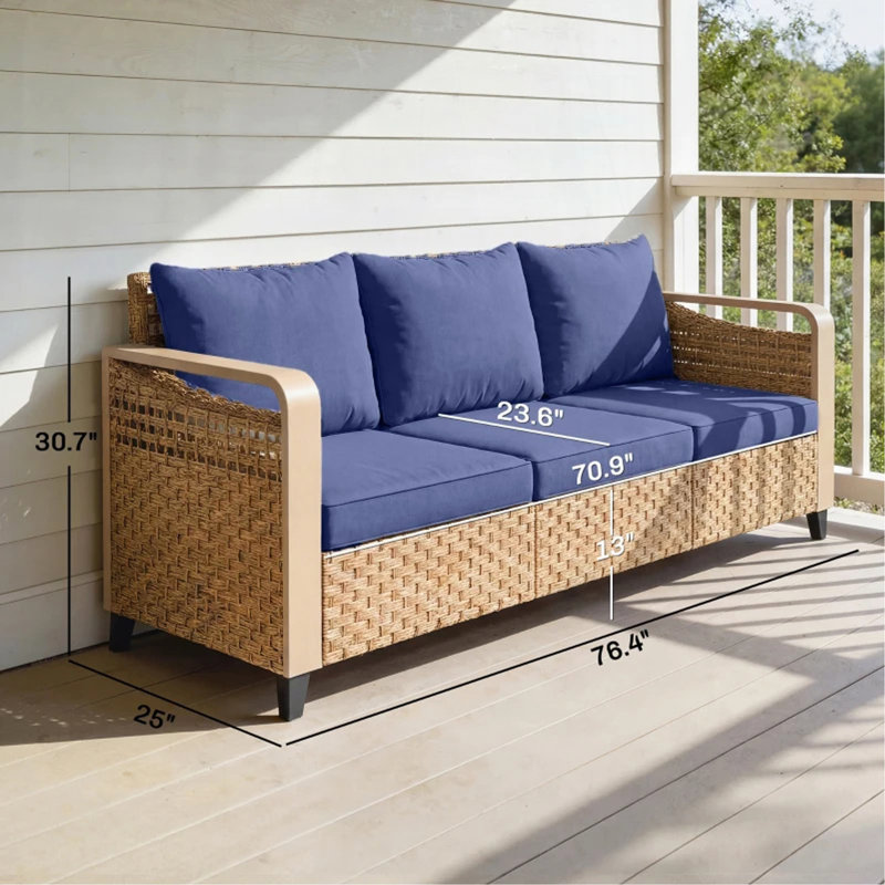 Outdoor Patio Sofa,Garden Rattan Wicker Sofa, Dark Blue