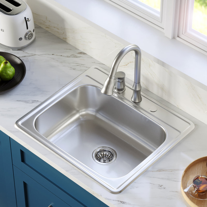 Karran 25" Satin Brushed Stainless Steel Single Bowl Kitchen Sink Kit