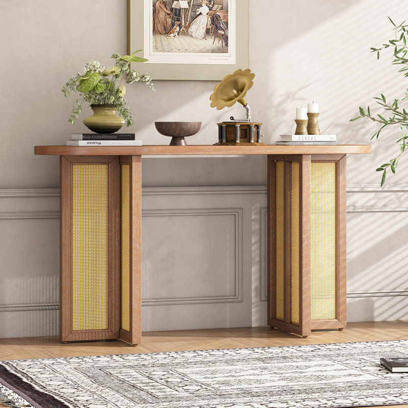 Console d'entrée en rotin de style campagnard, console étroite avec rangement, table de couloir pour le salon, entrée