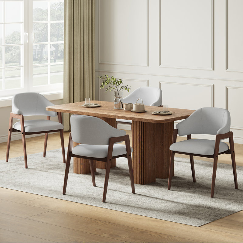 Modern Minimalist Linen Armchair, Solid Wood Legs – Perfect Dining/Office/Accent Chair, Gray