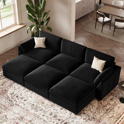 Velvet & Plush Wide Couch Modular Sectional Sofa Bed With Detachable Cushions