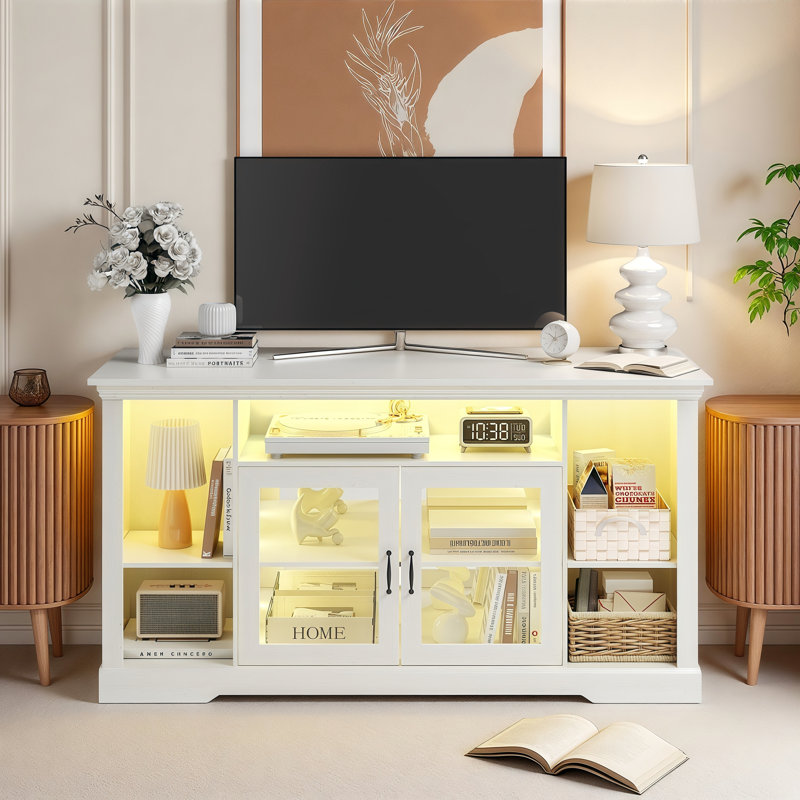 Tv Stand For Tvs Up To 70" With Open Shelves And Cable Management, White